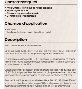 Mortaiseuse à chaîne LS 103 Ec sans garniture de chaîne