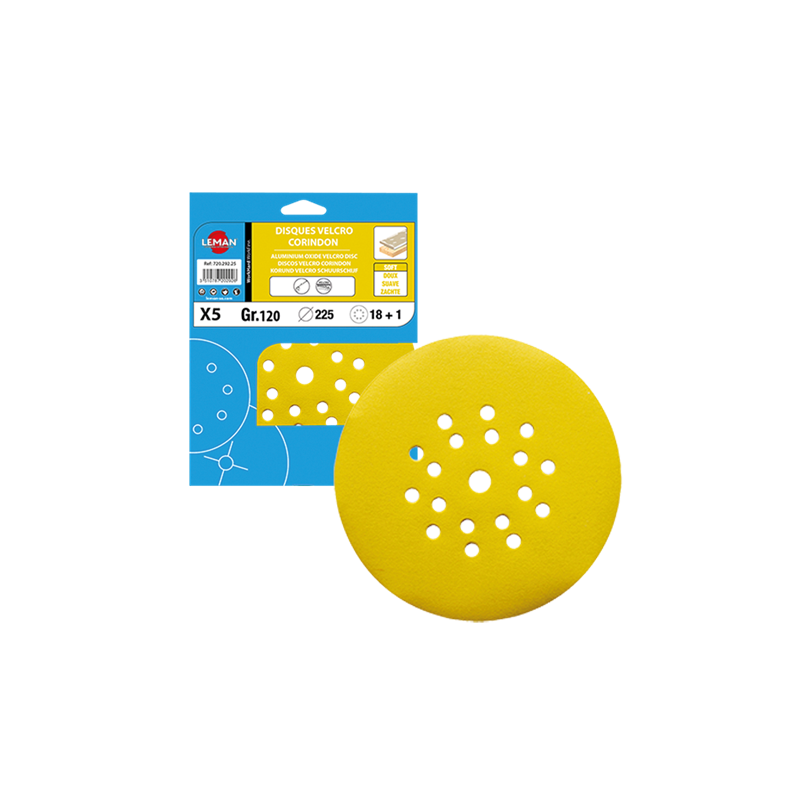 Lot De 5 Disques Auto-Agrippant 18+1 Trous D225 Gr100 Corindon ref 22519.06 Leman