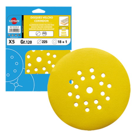 Lot De 5 Disques Auto-Agrippant 18+1 Trous D225 Gr100 Corindon ref 22519.06 Leman