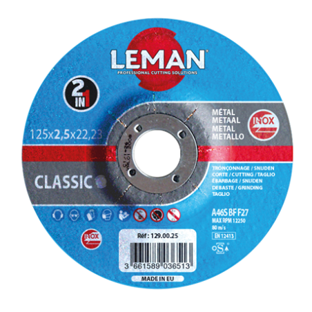 Disque Tronconnage 2 En 1 Inox 125X2,5X22,23 F27 ref 129.00.25 Leman