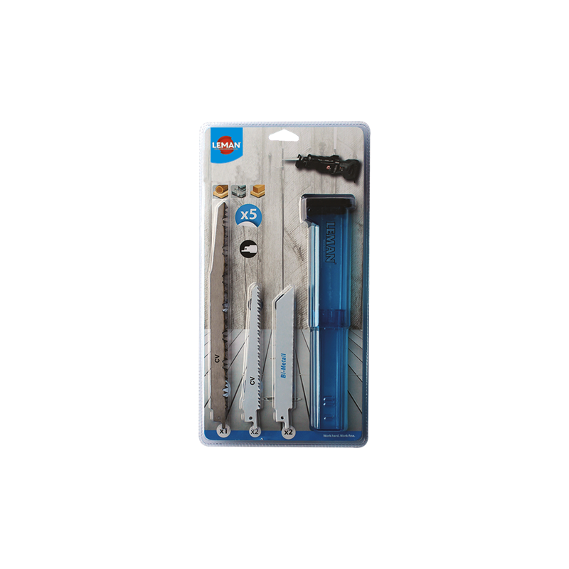 Assortiment 5 Lames Scie Sabre Bois/Metal ref 7750.05 Leman