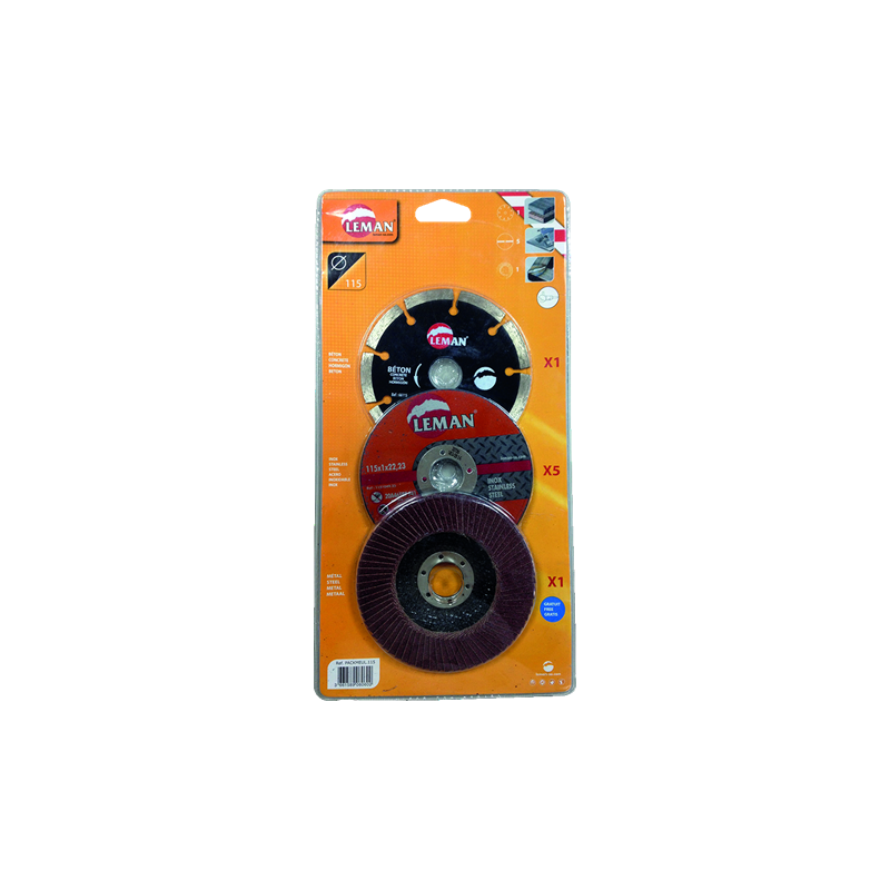Pack Meuleuse Disques Ø115 Beton - Inox - Metal ref PACKMEUL.115 Leman