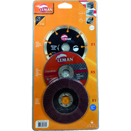 Pack Meuleuse Disques Ø125 Beton - Inox - Metal ref PACKMEUL.125 Leman