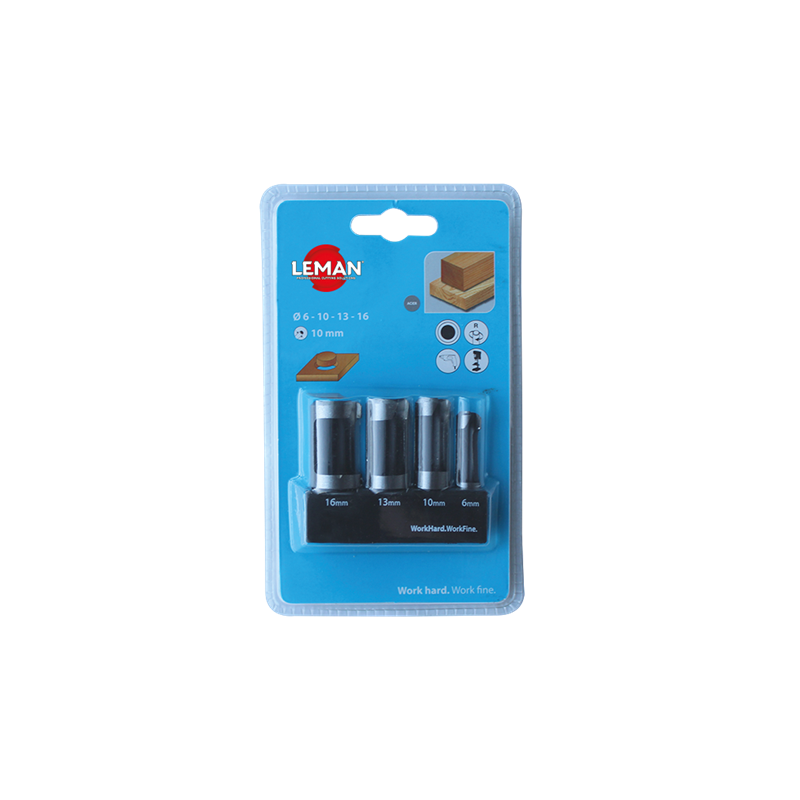 4 Meches A Bouchonner Acier Sur Queue Ø6-10-13-16 ref 200.500.04 Leman