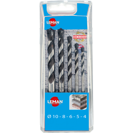 Coffret 5 Foret Beton Cylindriques D.4-5-6-8-10Mm ref 602.000.05 Leman