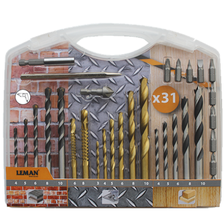 Coffret Forets Bois/Beton/Metal + Embouts 31Pcs ref 808.000.31 Leman