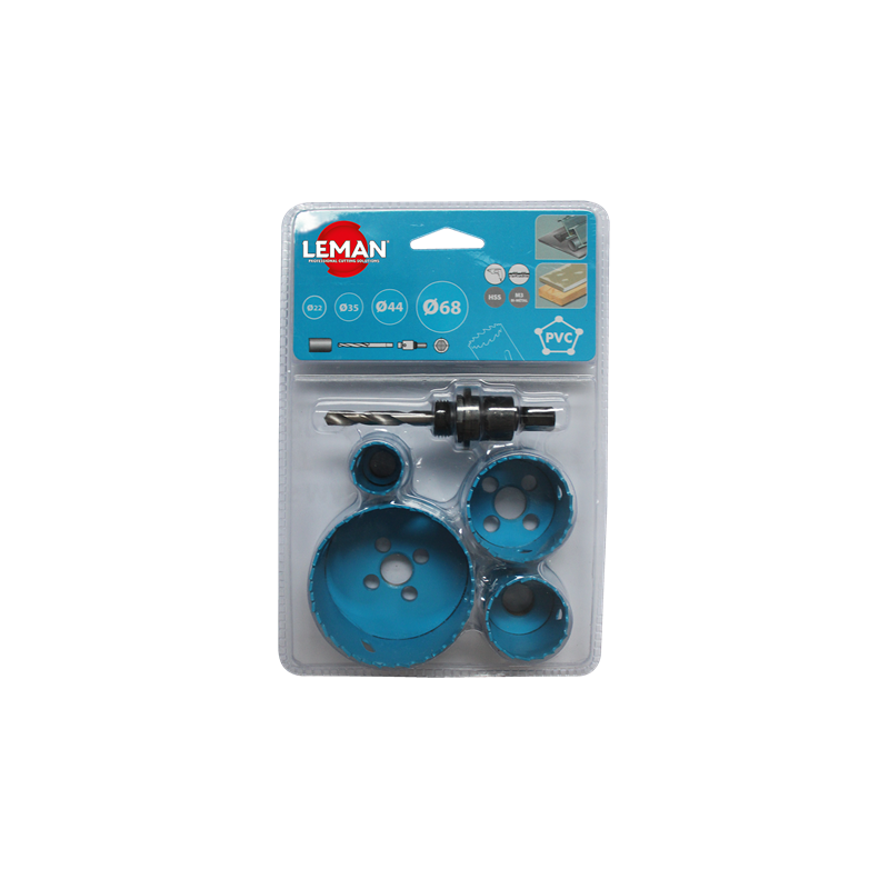 4 Trepans Bim D22/35/44/68 + Mandrin/Foret/Adapt ref 3004 Leman