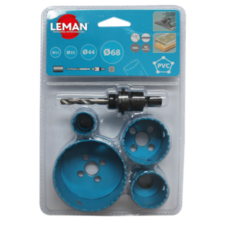 4 Trepans Bim D22/35/44/68 + Mandrin/Foret/Adapt ref 3004 Leman