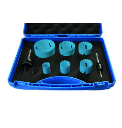 Coffret 6 Trepans Bi-Metal Ø22/29/35/44/51/68 + 2 Mandrins + 2 Forets ref 5006 Leman