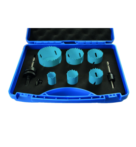 Coffret 6 Trepans Bi-Metal Ø22/29/35/44/51/68 + 2 Mandrins + 2 Forets ref 5006 Leman