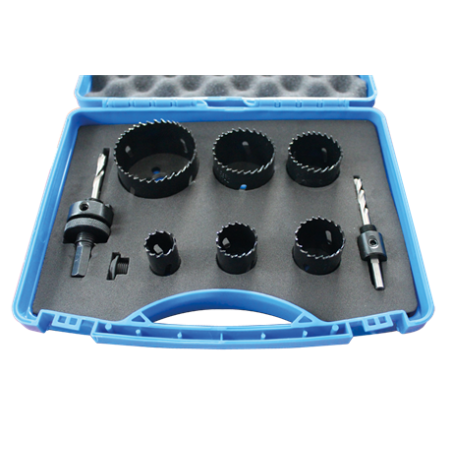 Coffret 6 Trepans Bi-Metal Cobalt 8% Ø22/29/35/44/ 51/68 + 2 Mandrins + 2 Forets ref 5806 Leman