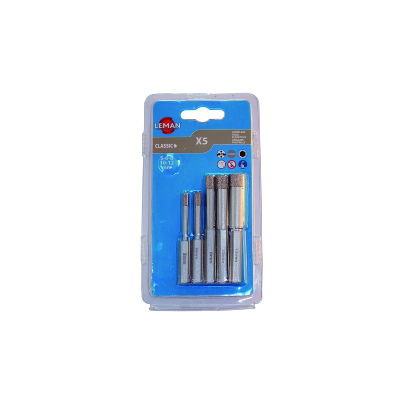 Lot De 5 Forets Diamantes 6 Pans Ø5-6-8-10-12 ref 6500.05 Leman