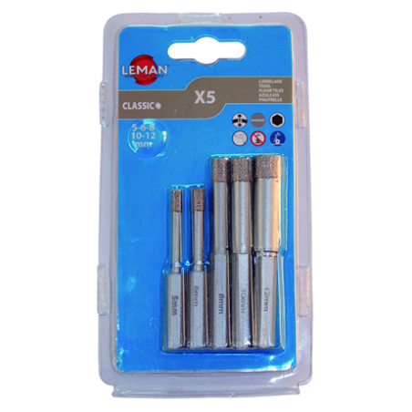 Lot De 5 Forets Diamantes 6 Pans Ø5-6-8-10-12 ref 6500.05 Leman