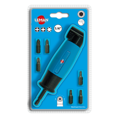 Renvoi D'Angle 90° Pour Visseuse + 6 Embouts Ph2 - Pz1 - Pz2 - T15 - T20 - T25 ref 56007 Leman