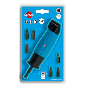 Renvoi D'Angle 90° Pour Visseuse + 6 Embouts Ph2 - Pz1 - Pz2 - T15 - T20 - T25 ref 56007 Leman