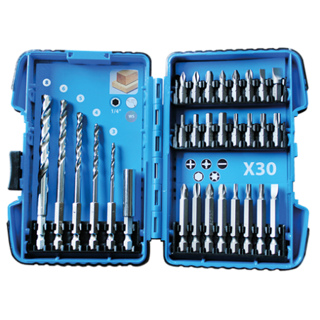 Coffret Forets Bois 1/4" Et Embouts 30 Pcs ref 56230 Leman