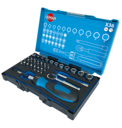 Coffret De Douilles 1/4" + Embouts 36 Pieces ref 57036 Leman
