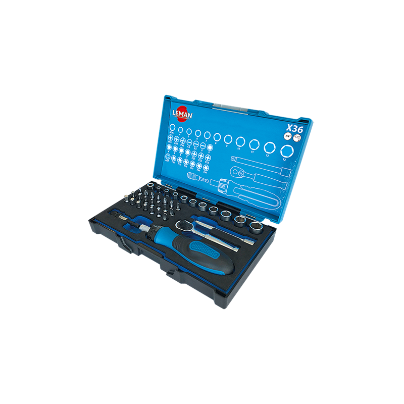 Coffret De Douilles 1/4" + Embouts 36 Pieces ref 57036 Leman