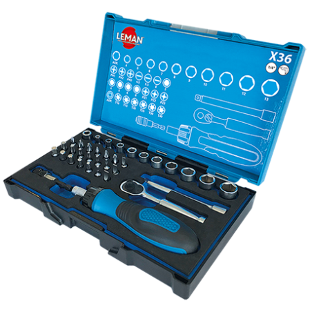 Coffret De Douilles 1/4" + Embouts 36 Pieces ref 57036 Leman
