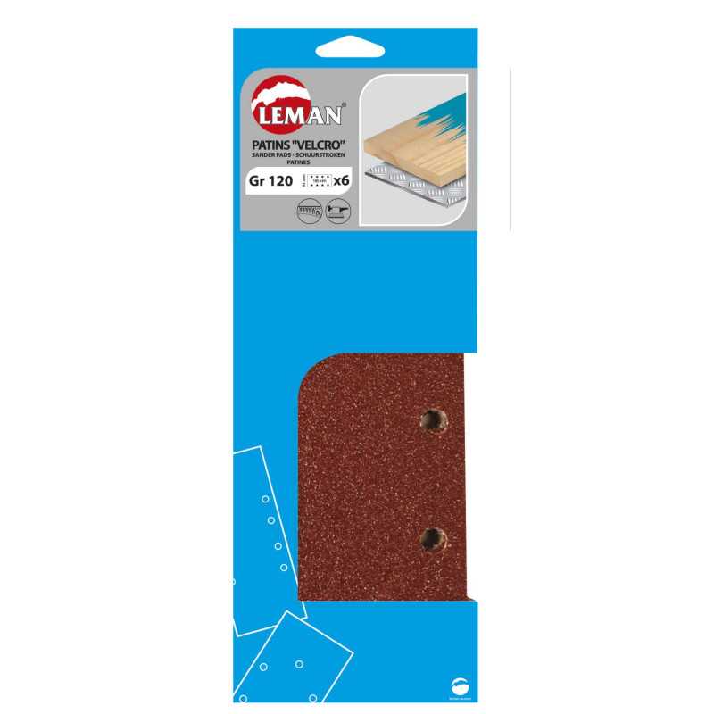 6 Patins 2X5 Trous 115X230 Gr 80 Corindon ref 115230.10.02 Leman