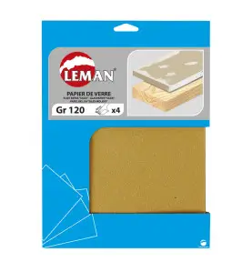 Vente de 4 FEUILLES PAPIER DE VERRE 230X280 GR 60 Leman, numéro 7559 / mn_PV.01 à 2,08 €HT soit 2,49 €TTC. 