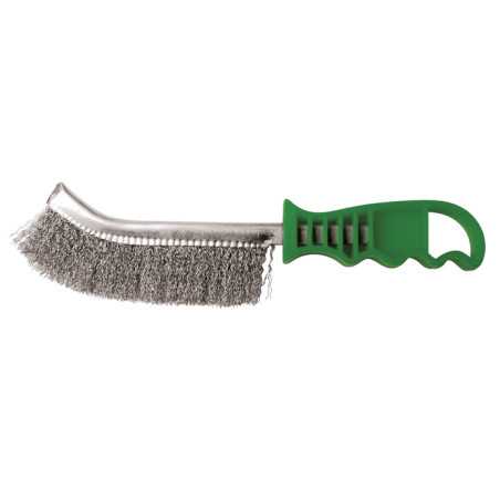 Vente de BROSSE MANUELLE DEMI-LUNE 265x140x25 FIL 0.30 INOX ondulé Leman, numéro 9391 / mn_740.236 à 6,24 €HT soit 7,49 €TTC. 