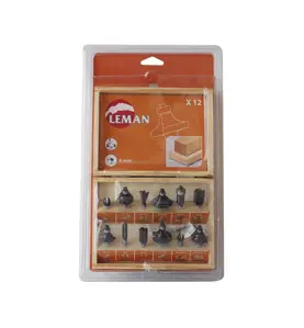 Vente de COFFRET 12 Méches de défonceuse carbure assorties Queue 8 mm Leman, numéro 9521 / mn_418.700.12 à 27,91 €HT soit 33,49 