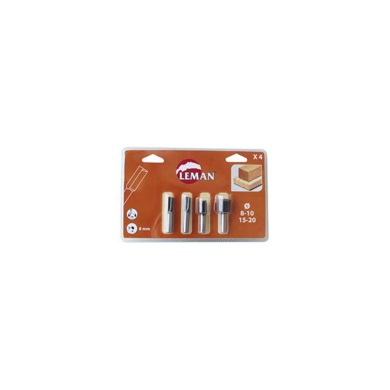 4 Meches De Defonceuse Carbure D8/10/15/20 Q8 Blister ref 428.700.04 Leman