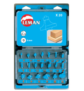 Vente de COFFRET 20 Méches de défonceuse carbure assorties Queue 8 mm Leman, numéro 9524 / mn_428.700.20 à 81,24 €HT soit 97,49 
