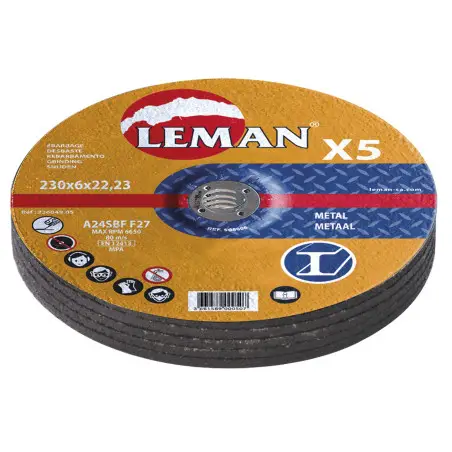 Disque Ebarbage Metal 230 Ep6.0 X22.23 F27 Lot De 5 ref 236049.05 Leman
