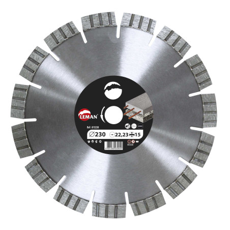 Disq. Diamant Silencieux Beton Arme 230X22.23 Ht15 ref 815230 Leman