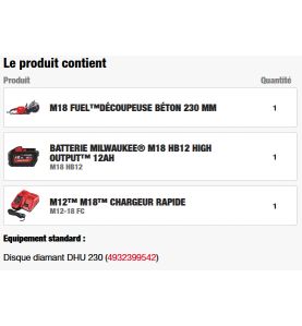 M18 FCOS230-121 - Découpeuse à disque FUEL 18V - 12,0Ah Milwaukee ref 4933499175