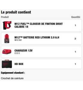 M12 FCN18GS-202X - Cloueur de finiton FUEL 18GA, 12V, 2Ah