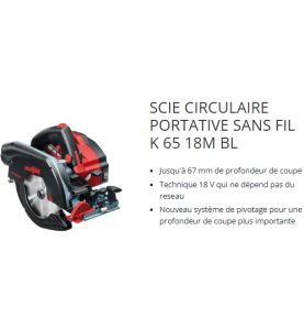 Scie circulaire portative sans fil K 65 18M bl dans le coffret T-MAX - Mafell 91D801