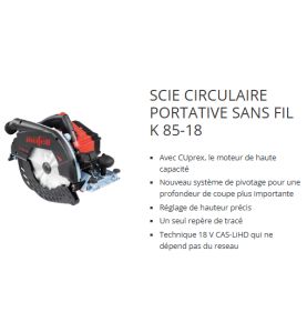 Scie circulaire portative sans fil K 85-18 PURE dans le coffret L-MAX - Mafell 91E302