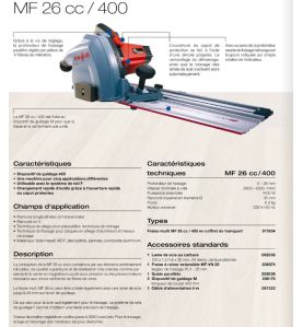 Fraise multi MF 26 cc / 400 en coffret de transport - Mafell 917804 - Version coupe et fraisage bois avec rail technique 400mm