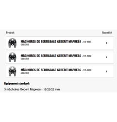 M12 HPT-202C Geberit Mapress Set - Sertisseuse 12V, 2Ah, 3 Mâchoires Geberit