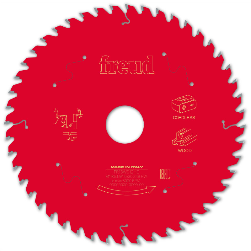 Lame pour scie circulaire portative sans fil D190 1,45/1 AL30 Z48 BA 15° Freud Lame pour scie circulaire portative sans fil D190 1,45/1 AL30 Z48 BA 15° Freud