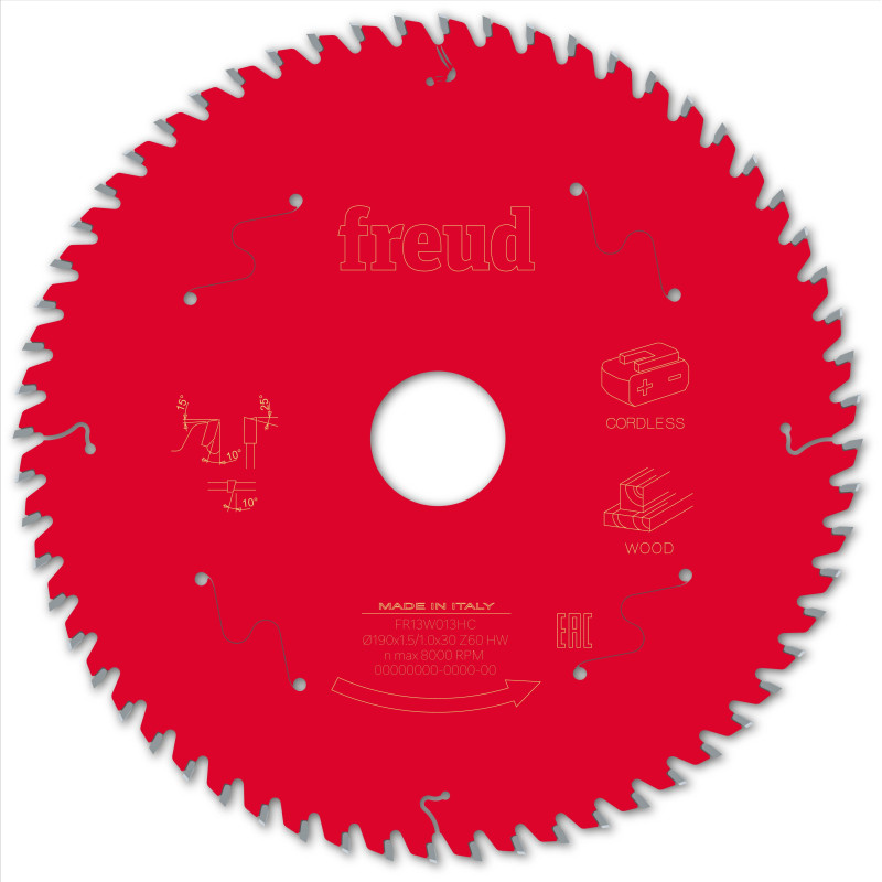 Lame pour scie circulaire portative sans fil D190 1,45/1 AL30 Z60 BA 10° Freud Lame pour scie circulaire portative sans fil D190 1,45/1 AL30 Z60 BA 10° Freud