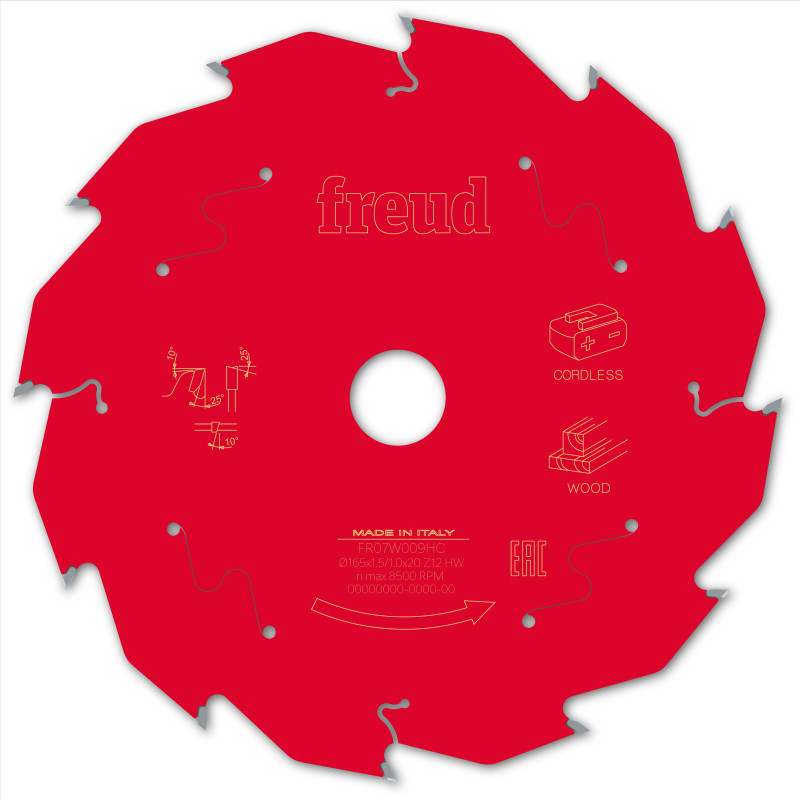 Lame pour scie circulaire portative sans fil D165 1,45/1 AL20 Z12 BA 25° Freud Lame pour scie circulaire portative sans fil D165 1,45/1 AL20 Z12 BA 25° Freud