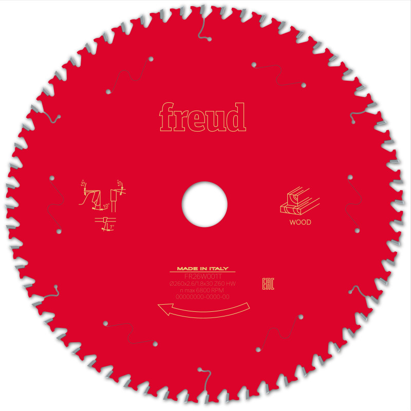 Lame pour scie circulaire portative D260 2,6/1,8 AL30 Z60 BA 10° Freud Lame pour scie circulaire portative D260 2,6/1,8 AL30 Z60 BA 10° Freud