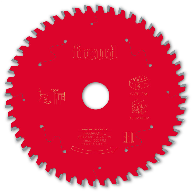 Lame pour scie circulaire portative sans fil D136 1,6/1 AL20 Z48 TP 0° Freud