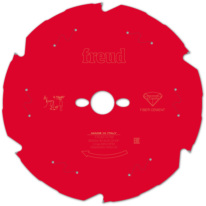 Lame diamant pour scie circulaire portative D260 2,4/1,8 AL30 Z6 TD 10° Freud