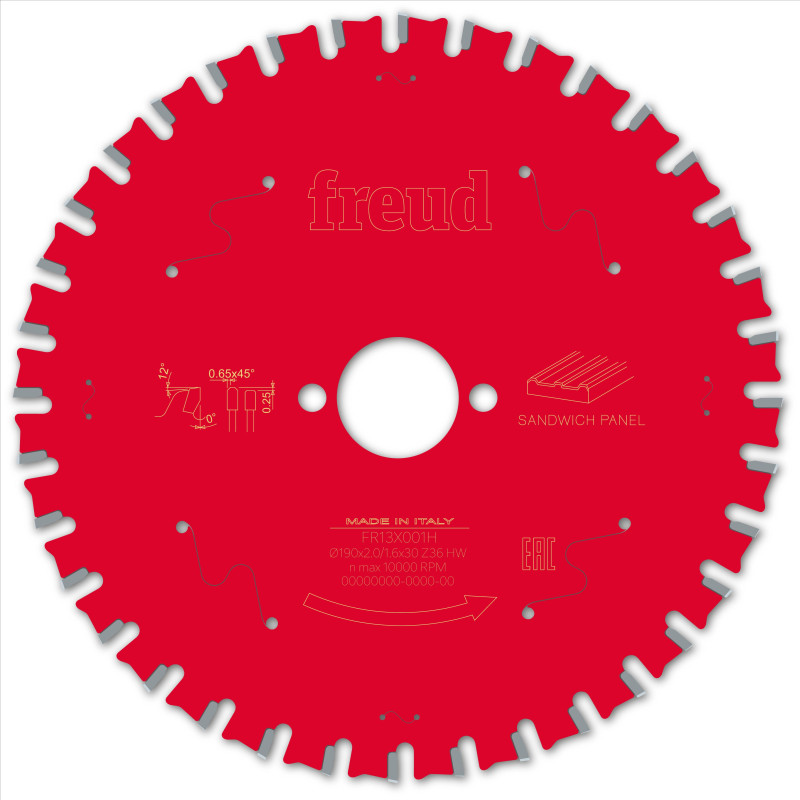 Lame pour scie circulaire portative D190 2/1,6 AL30 Z36 TPB 0° Freud