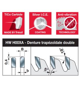 Lame trapèze plate pour surfaces dures//composites D300 3,2/2,5 AL30 Z96 TD+