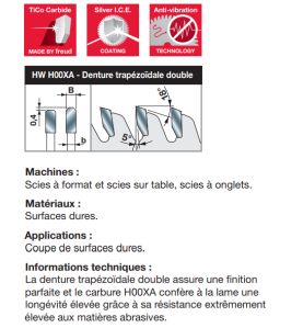 Lame trapèze plate pour surfaces dures//composites D250 3,2/2,5 AL30 Z80 TD+