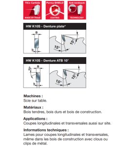 Lame pour bois de charpente/palettes/bûches D400 3,8/2,8 AL30 Z28 BA+