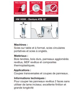 Lame pour panneaux en bois, composites et plastiques D216 2,8/2 AL30 Z24 BA