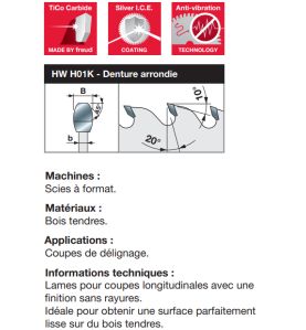 Lame pour bois massif à denture arrondie D350 3,2/2,2 AL30 Z60 BA