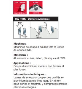 Lame pyramidale pour la coupe de métaux non ferreux/PVC/Alu D600 4,7/4 AL30 Z144